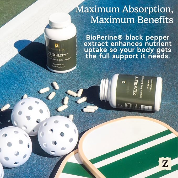 Zen Principle Zengility™ Joint Support & Bone Strength Supplement – Fast-Acting Relief with Glucosamine, MSM, Plant Calcium, Vitamin K2 & D3. Vegan Formula for Mobility, Flexibility & Comfort.