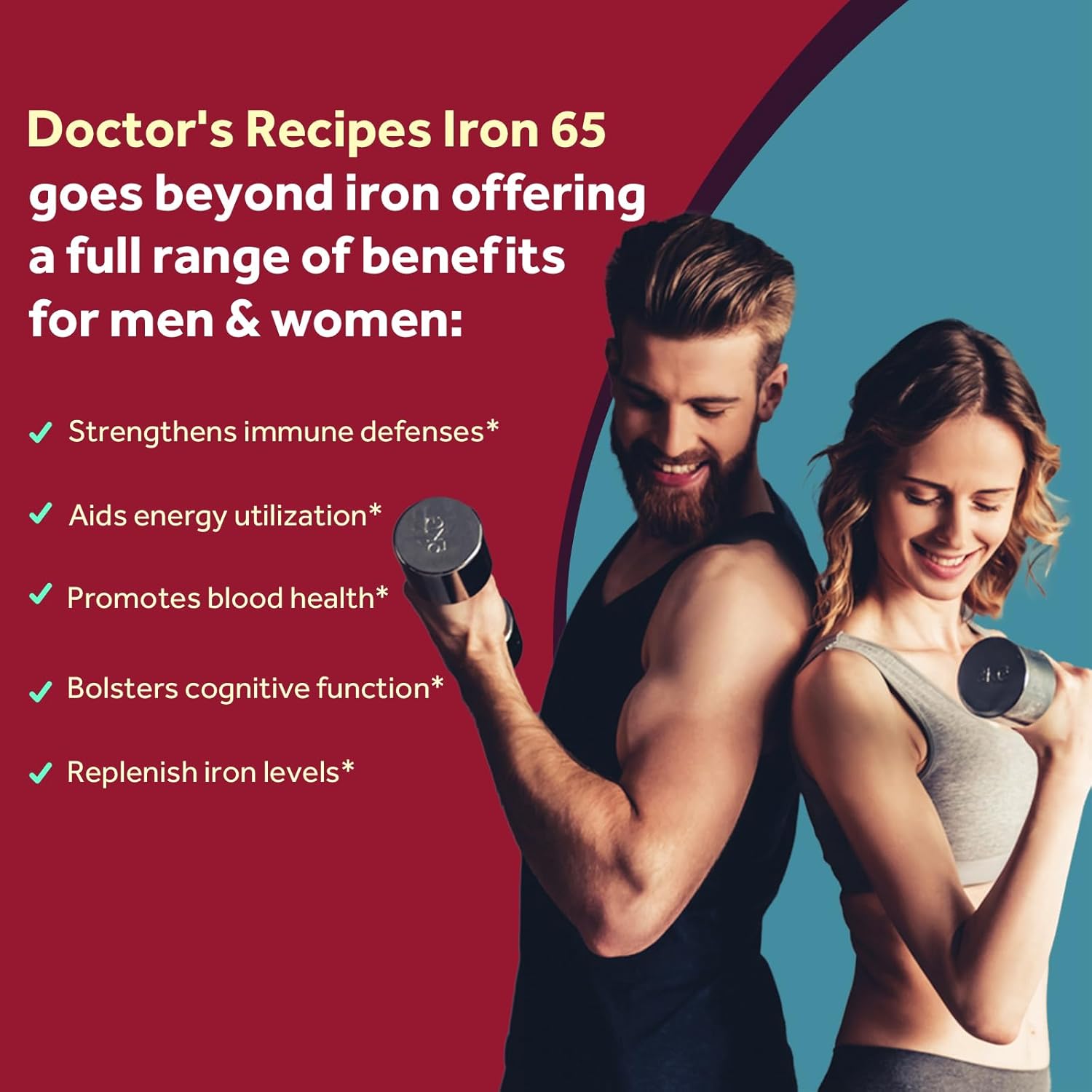 Doctor's Recipes Iron Supplement 65 mg with Vitamin C - Maximized Absorption & Stomach Friendly Iron Pills for Red Blood Cells Formation, Heart, Brain & Immunity Health - Vegan Non-GMO 90 Iron Tablets
