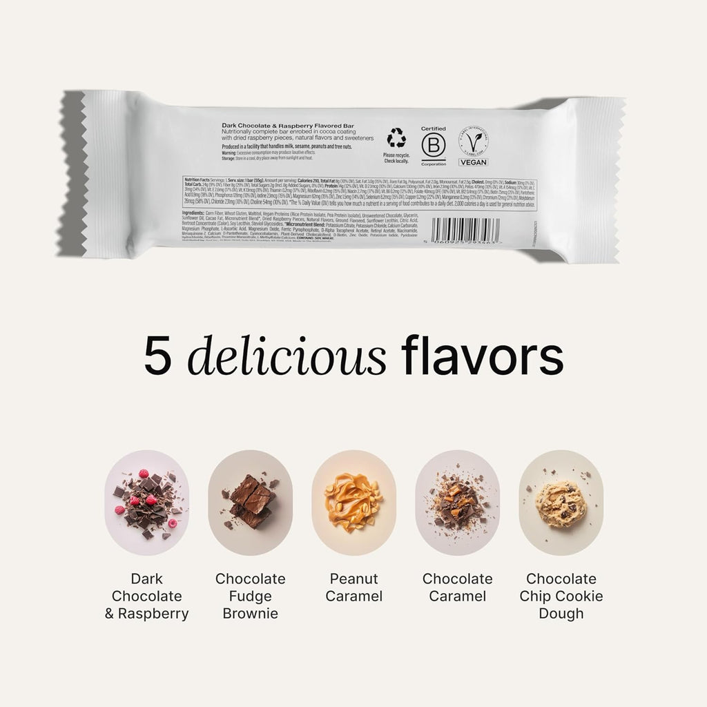Huel Complete Nutrition Vegan Protein Bars | Dark Chocolate Raspberry | 13g Protein | 27 Vitamins & Minerals, 2g Sugar, Non-GMO, 100% Plant Based Snack | 12 Pack