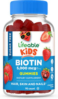 Lifeable Sugar Free Kids Biotin Gummies | 5000mcg | Great Tasting Biotin Supplement | Biotin Gummies for Hair Growth, Skin and Nail Health | Hair Vitamins for Kids, Boys, Girls | 90 Gummies