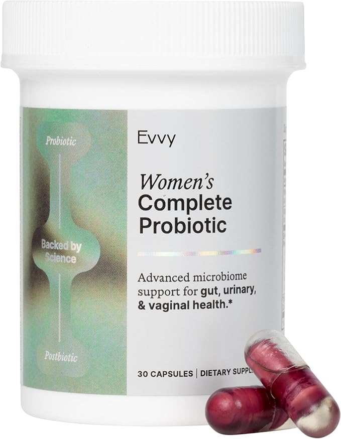Evvy Women's 3-in-1 Complete Probiotic I Daily Probiotic Supplement to Reduce Bloating I Supports Gut, Urinary & Vaginal Health | Includes Vaginal Probiotics for Feminine Care | 30 Day Supply