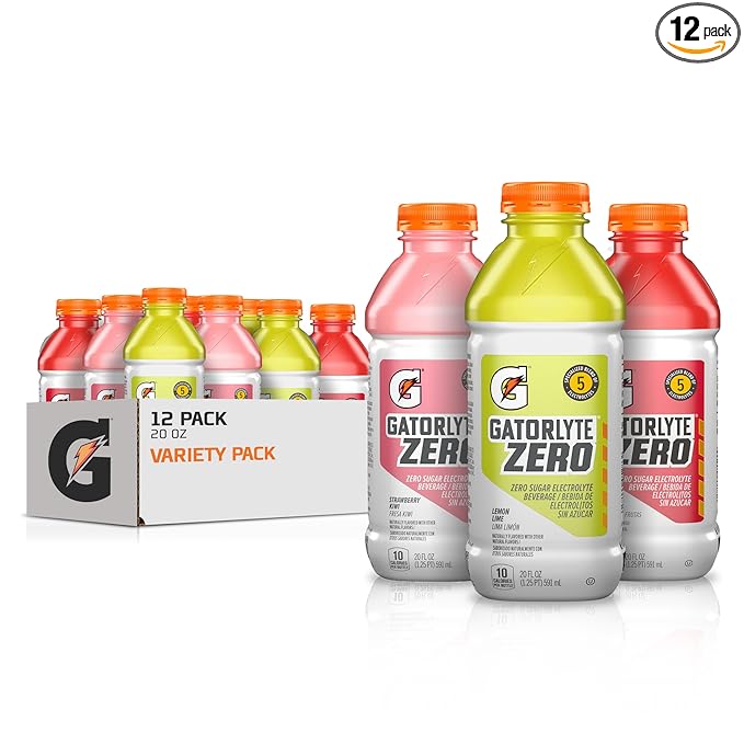 Gatorlyte Rehydration Electrolyte Drink, 3 Flavor Variety Pack, Specialized Blend of 5 Electrolytes, Zero Sugar, No Artificial Sweeteners/Flavors, 20 fl oz Bottles (12 Pack)