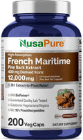 NusaPure French Maritime Pine Bark 30:1 Extract, 400 mg Equivalent to 12,000 mg Per Veggie Caps 200-Day Supply, Bioperine (Non-GMO & Vegan)