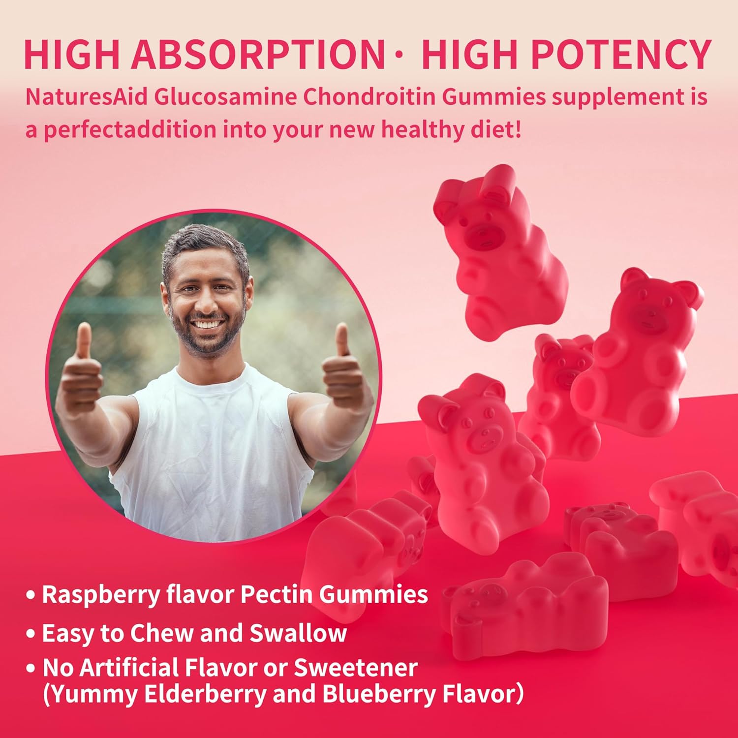 Nutrition Glucosamine Chondroitin Gummies with MSM & Elderberry Extra Strength - Joint Support, Antioxidant Immune Support Supplement for Adults, Men & Women.(2 Pack) Raspberry