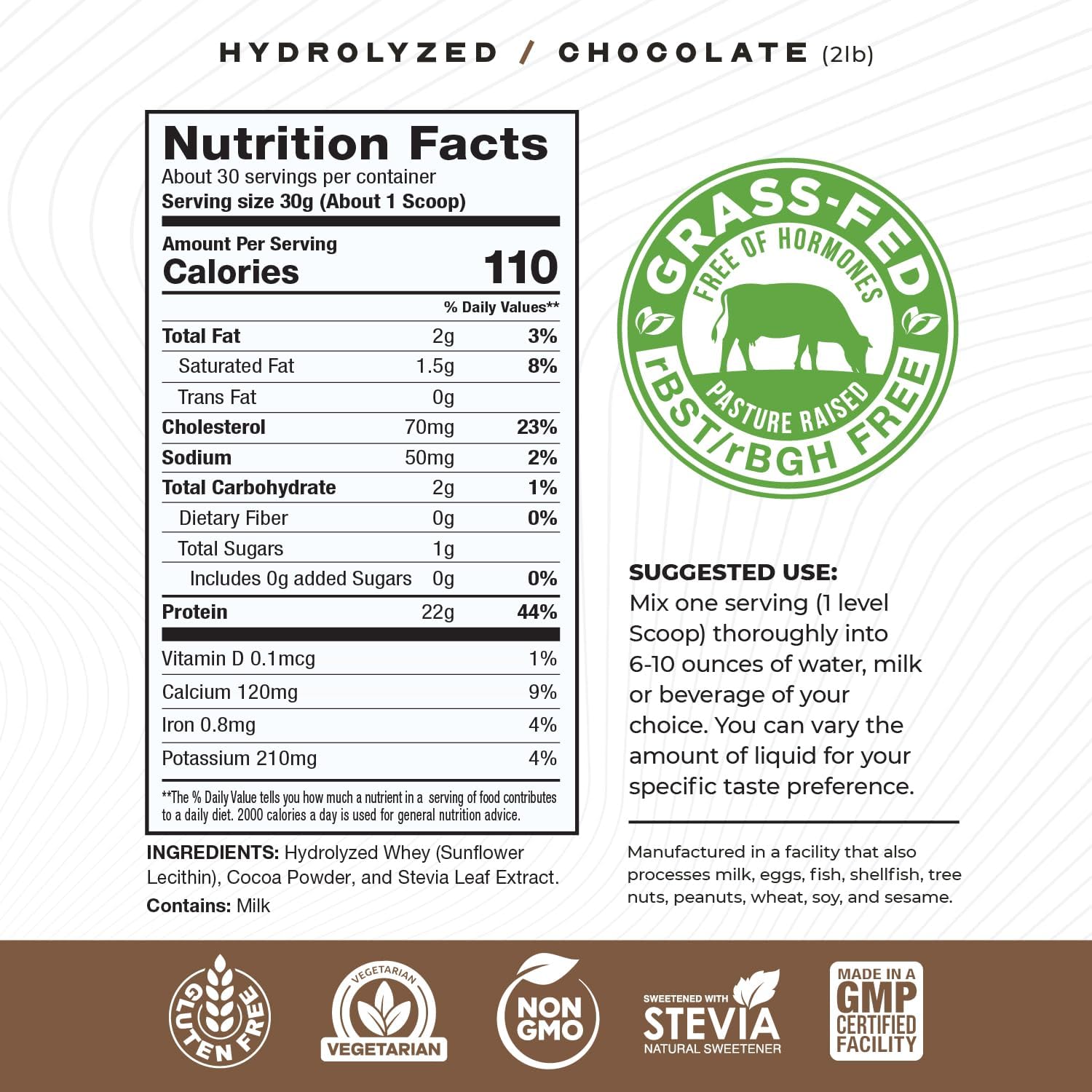 Muscle Feast Hydrolyzed Whey Protein Powder, Grass Fed and All Natural Hormone-Free, Hydro Whey Powder for Men and Women, Gluten Free, Non-GMO, Delicious Hydrolyzed Protein Powder, Chocolate, 2lb