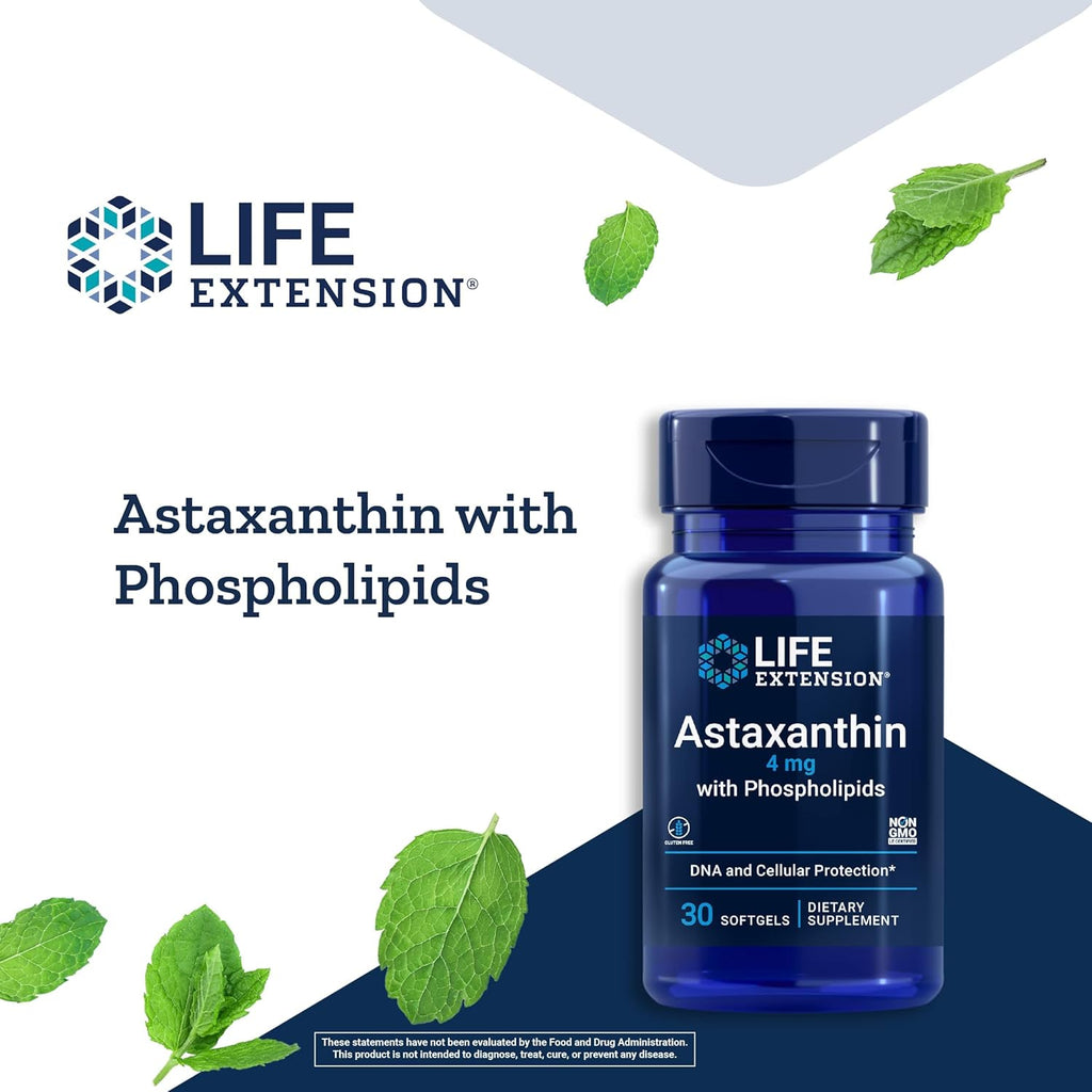 Life Extension Astaxanthin with Phospholipids – Antioxidant Support, Eye Health – Algae-Derived – Gluten-Free, Non-GMO – 30 Softgels