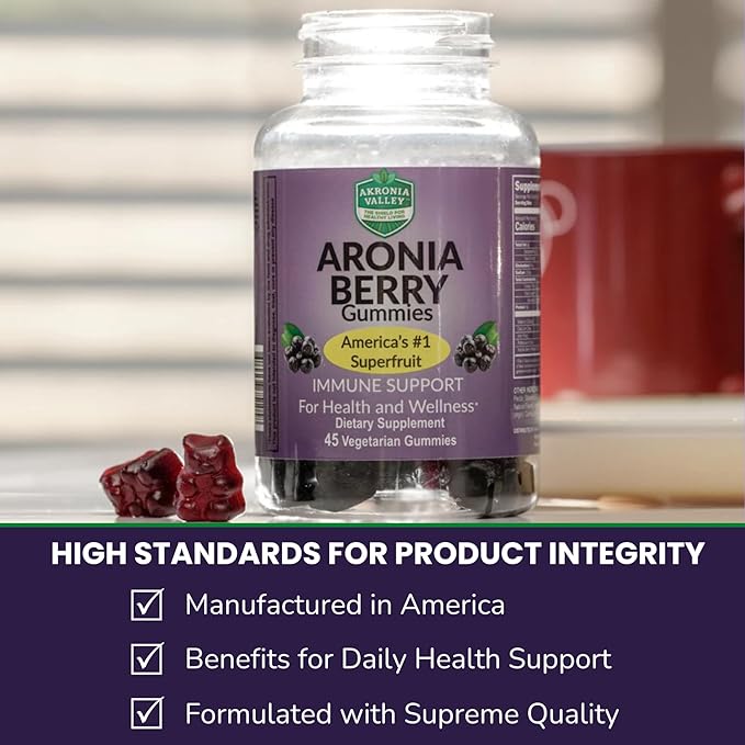 Aronia Berry Gummies | 45 Vegetarian Gummies | Pack of 2 | Immune Support, for Health and Wellness, Delicious Aronia Flavor