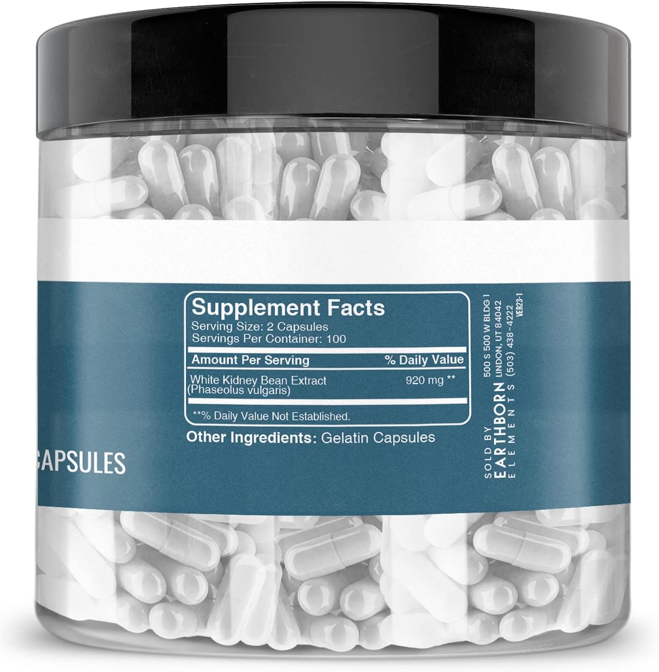 Earthborn Elements White Kidney Bean Extract 200 Capsules, Pure & Undiluted, No Additives