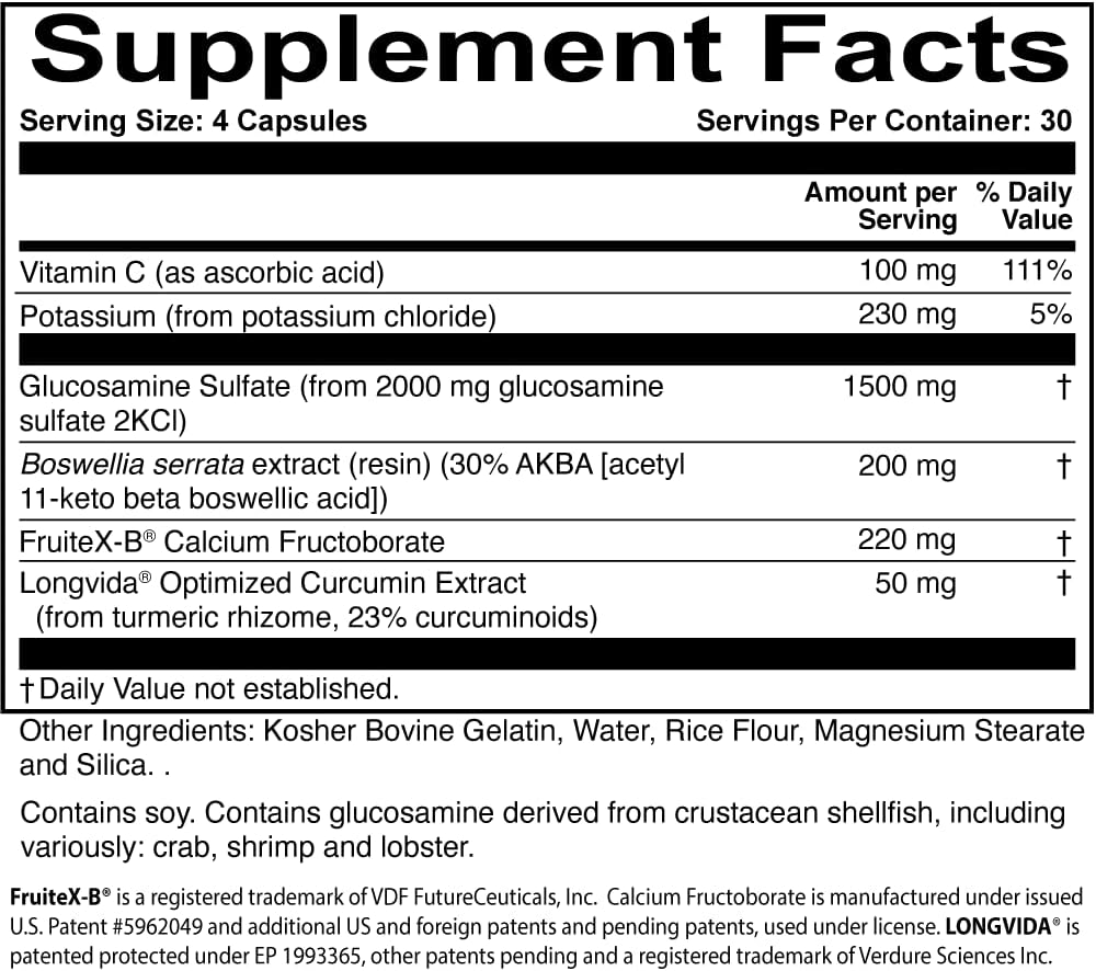 JointProtect – Advanced Joint Support with Glucosamine Sulfate, Boswellia (30% AKBA), Longvida Curcumin, FruiteX-B, and Vitamin C – Comfort, Flexibility & Cartilage Health – 120 Capsules