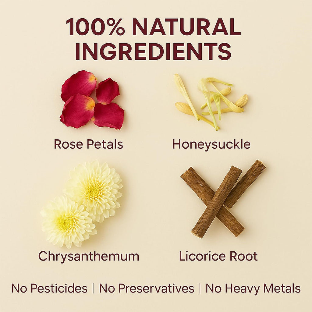 Herb Guru Floral Serenity Blend Herbal Tea, natural Herbal With Rose, Honeysuckle, Chrysanthemum, and Licorice Root, Herb Infusion & Relaxing Beverage, Includes 5 natural Tea Bags for Mindful Sipping