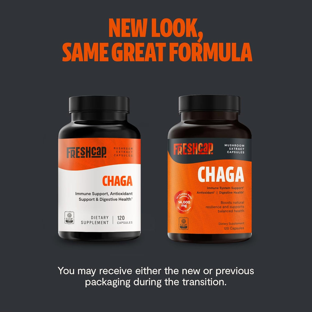FreshCap Mushrooms Chaga Mushrooms Capsules 14,000mg - Mushroom Extract Antioxidants Supplement, Herbal Supplements, Ayurveda Nootropic Immunity Supplements (120 Capsules)