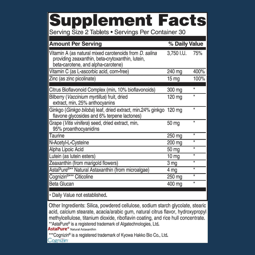 – Advanced Vision Formula Supplement, Healthy Vision, Eye Function Support, Eye Vitamins, Lutein, Zeaxanthin, Vitamin A, C, Zinc, Gluten Free, Dairy Free, Vegan (60 Tablets)