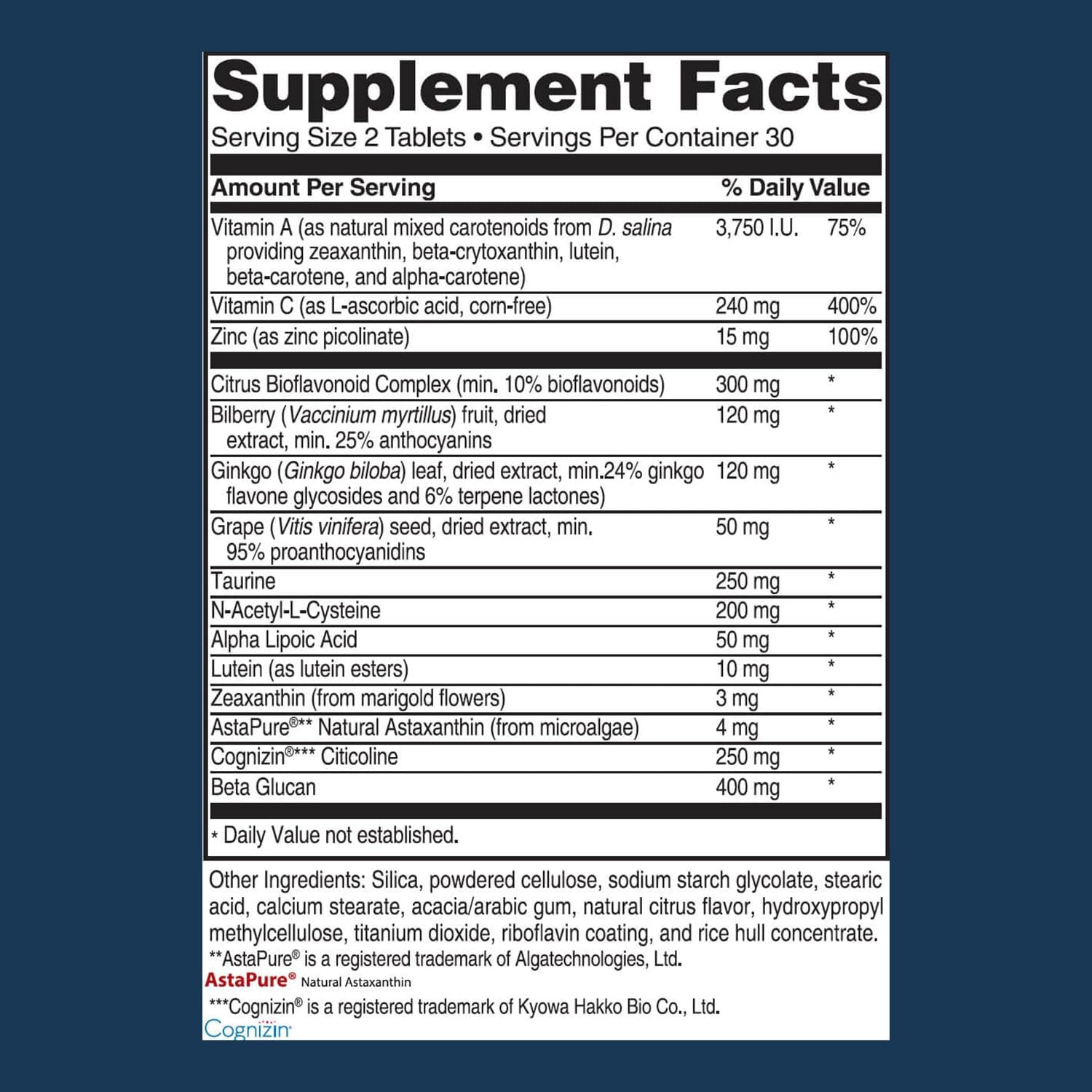 – Advanced Vision Formula Supplement, Healthy Vision, Eye Function Support, Eye Vitamins, Lutein, Zeaxanthin, Vitamin A, C, Zinc, Gluten Free, Dairy Free, Vegan (60 Tablets)