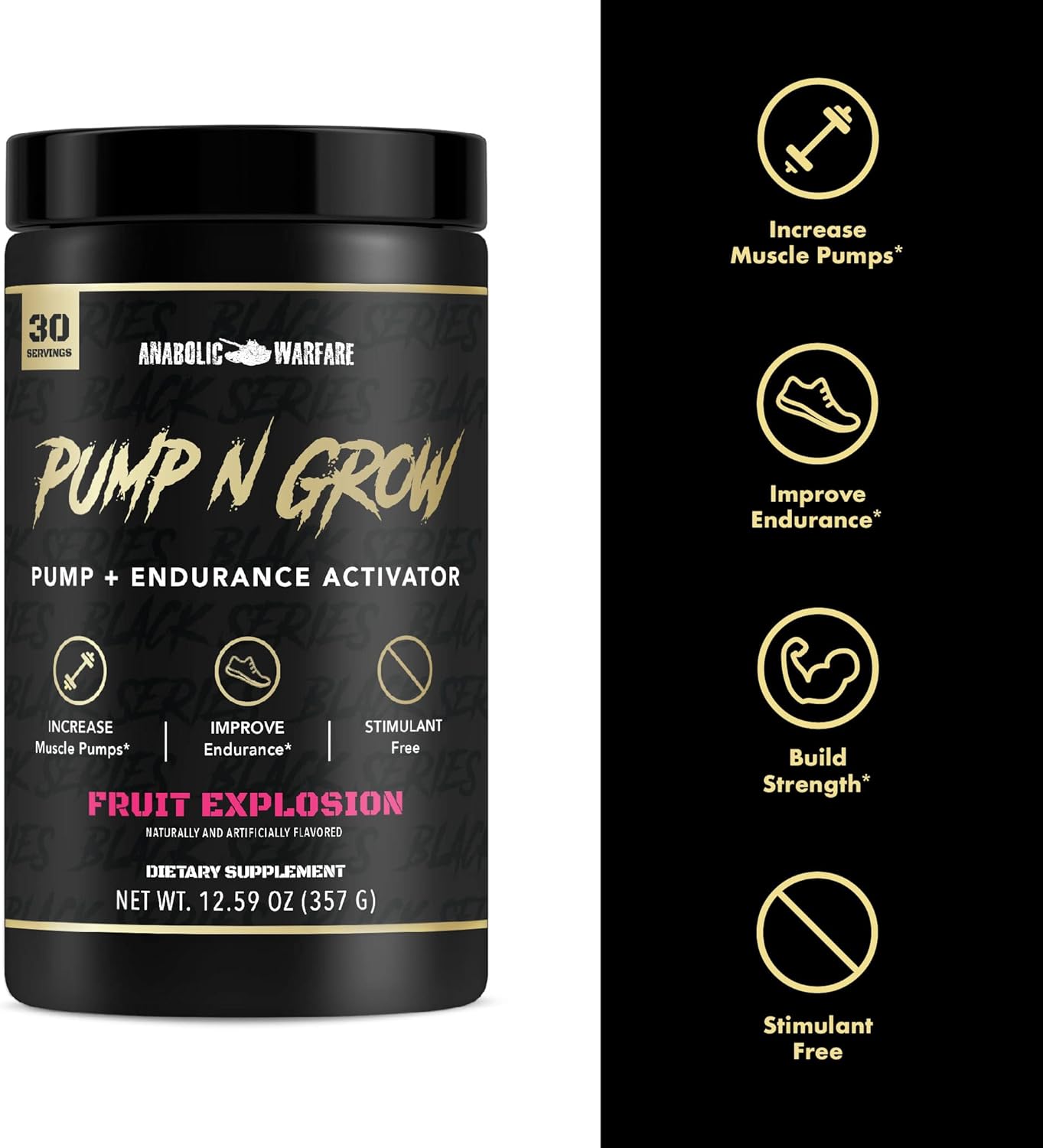 Anabolic Warfare Pump-N-Grow Muscle Pump Supplement Caffeine Free Pre Workout with L-Citrulline, L-Arginine, Beta-Alanine (Fruit Explosion– 30 Servings)