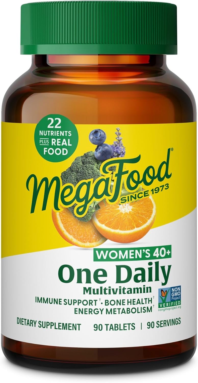 MegaFood Women's 40+ One Daily Multivitamin for Women - with Vitamin B12, B6, C, D, Zinc & Iron – Plus Real Food - Immune Support - Bone Health - Non-GMO - Vegetarian - 90 Tabs