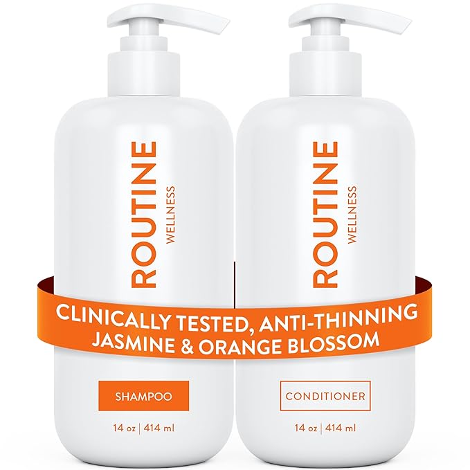 Routine Wellness Anti-Thinning Shampoo and Conditioner Set for Thinning Hair - Biotin DHT Blocker Women & Men - Color Safe Shampoo for Hair Loss & Healthier Hair - Jasmine & Orange Blossom (Pack of 2)