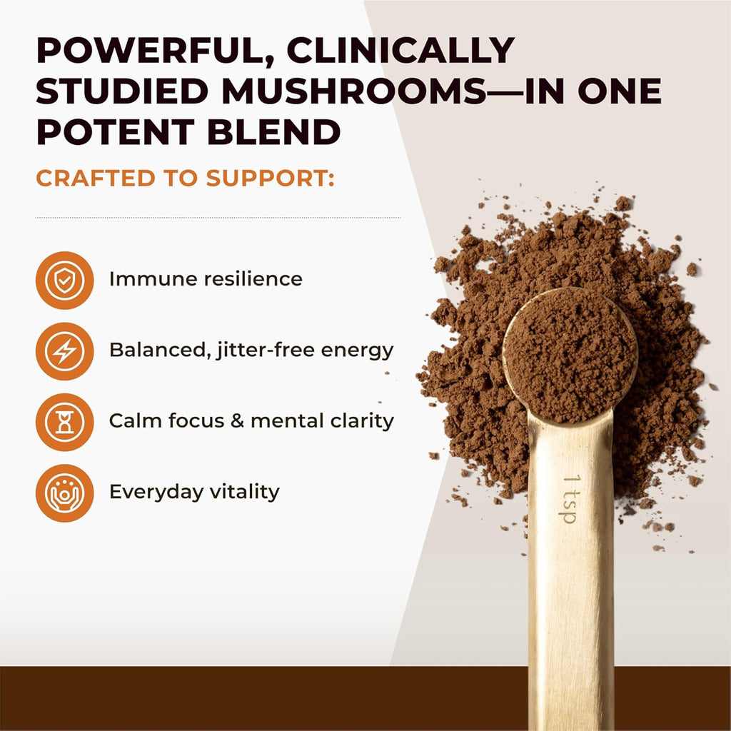 Sacred 7 Mushroom Coffee Booster | Organic Mushroom Supplement Powder – Lions Mane, Reishi, Chaga & More | Adaptogen + Nootropic | 100% Fruiting Bodies | Mix with Coffee,Tea, Smoothies - 226 Servings