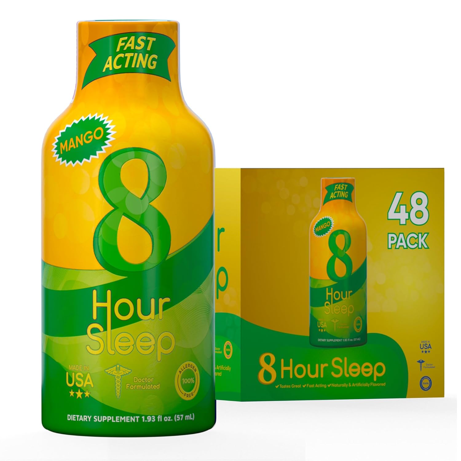 Vitamin Energy 8 Hour Sleep Shot Mango 48 Pack, Melatonin, 5-HTP, GABA, Valerian, Lavender, Nighttime Relaxation & Sleep Support Supplement, Zero Sugar, Vegan, Gluten-Free, Kosher, 1.93 fl oz