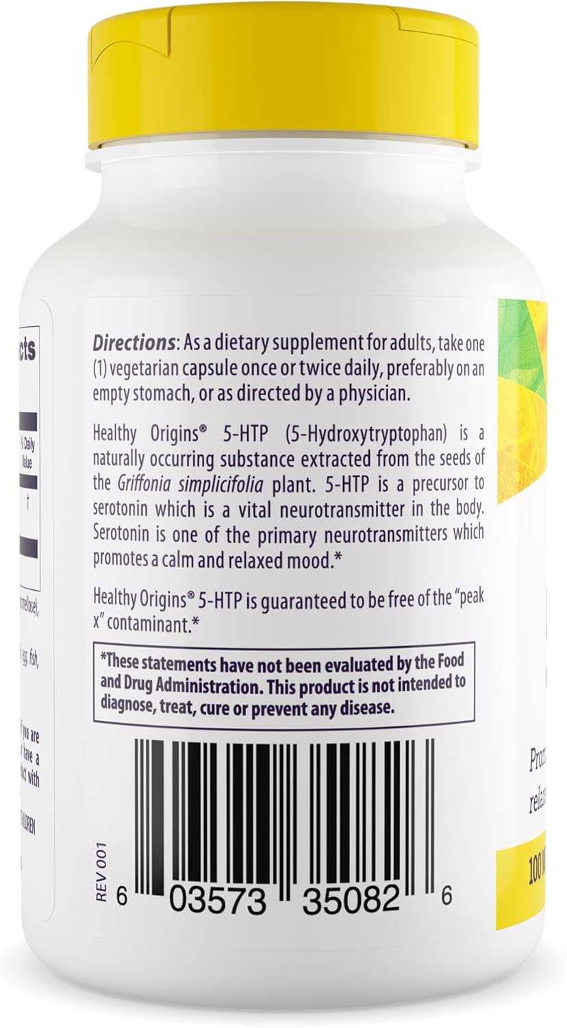 Healthy Origins - 5-HTP 100mg, 120 Veggie Capsules, (5-Hydroxytryptophan), Non-GMO, Gluten-Free, Vegan