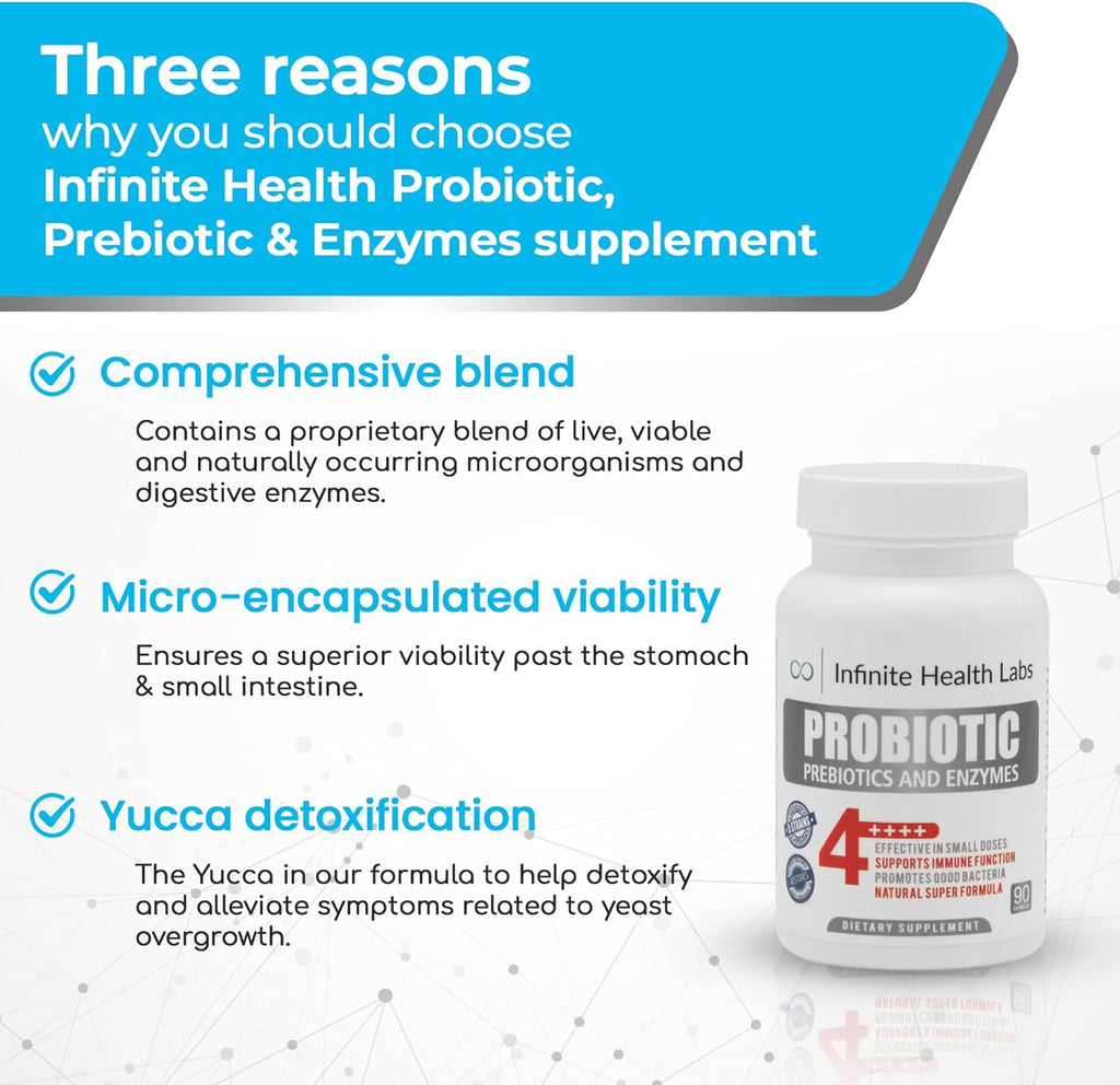 Probiotic Supplement/Infinite Health - 90 Small Easy to Swallow Capsules - All Natural, Helps Relieve Digestive Problems & Gas - Improves Immune System 2.1 Billion CFUs per Capsule
