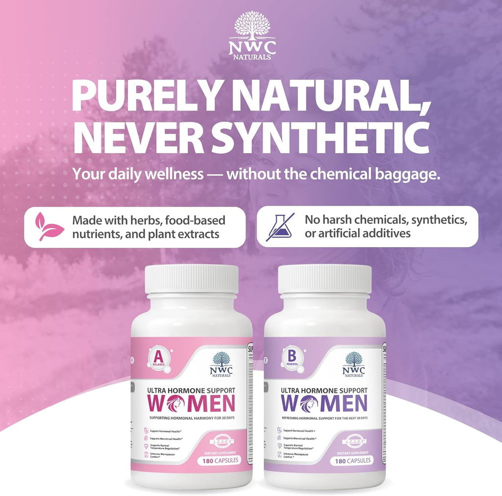 NWC Naturals Ultra-Hormone Support Formula B – Hormone Harmony for Women & Daily Hormone Balance for Women, 180 Capsules – Plant-Based Support with Organic B-Vitamins, Adaptogens & L.E.A.D.S. System