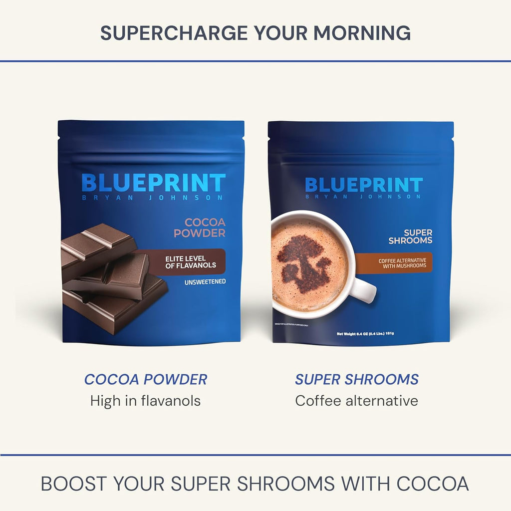 Blueprint Bryan Johnson Non Dairy Cocoa Powder – Elite Level Flavanols – 100% Pure Cocoa – Low Fat Unsweetened Cocoa – Undutched – Keto Friendly – Great for Baking, Cooking & Smoothies – 12oz Bag
