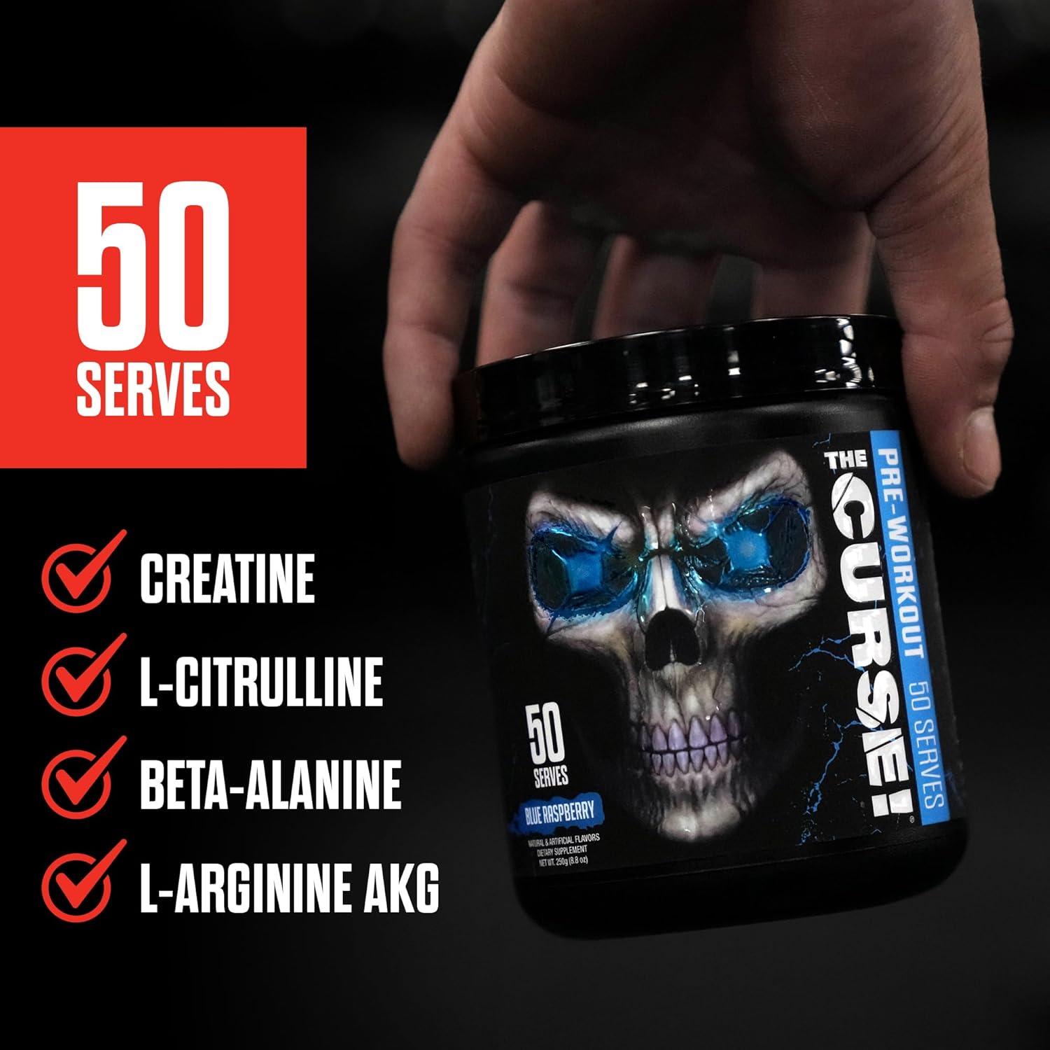 JNX SPORTS The Curse! Pre Workout Powder for Men & Women, Caffeine, Beta-Alanine, Creatine, L-Citrulline, 50 Servings, Lemon Rush Flavor – Boost Energy, Strength & Focus