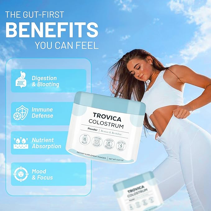 Colostrum Supplement Powder for Gut Health, Immune Support, Muscle Recovery & Wellness - Natural IgG Whole Bovine Colostrum Superfood - Hair Growth & Beauty Supplement - Unflavored - 60 Servings