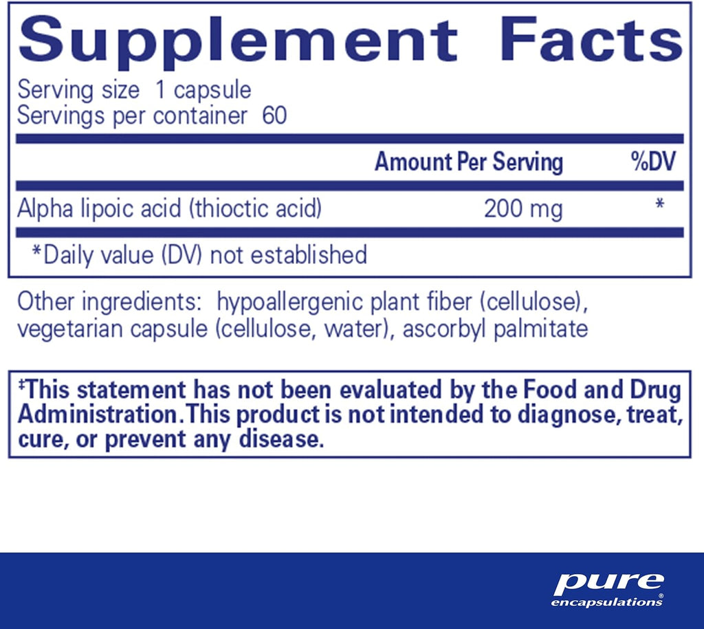 Pure Encapsulations Alpha Lipoic Acid 200 mg - 200mg ALA - Liver & Antioxidant Support* - for Nerve Health & Carb Metabolism - Vegan & Non-GMO Supplement - 60 Capsules