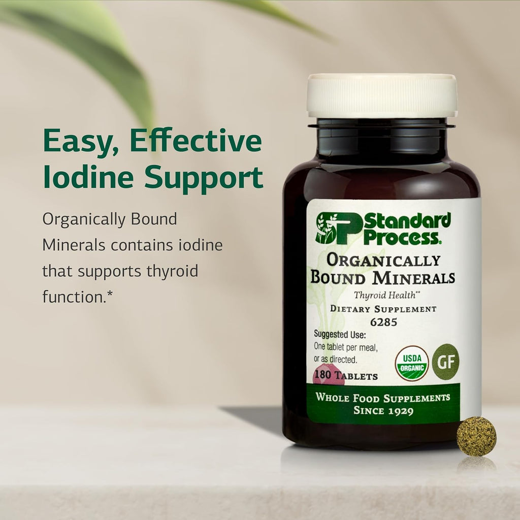 Standard Process Organically Bound Minerals - Supports Thyroid Function & Nervous System Health - Contains Iodine from Alfalfa & Kelp - Gluten-Free, Non-Dairy & USDA Organic - 180 Tablets