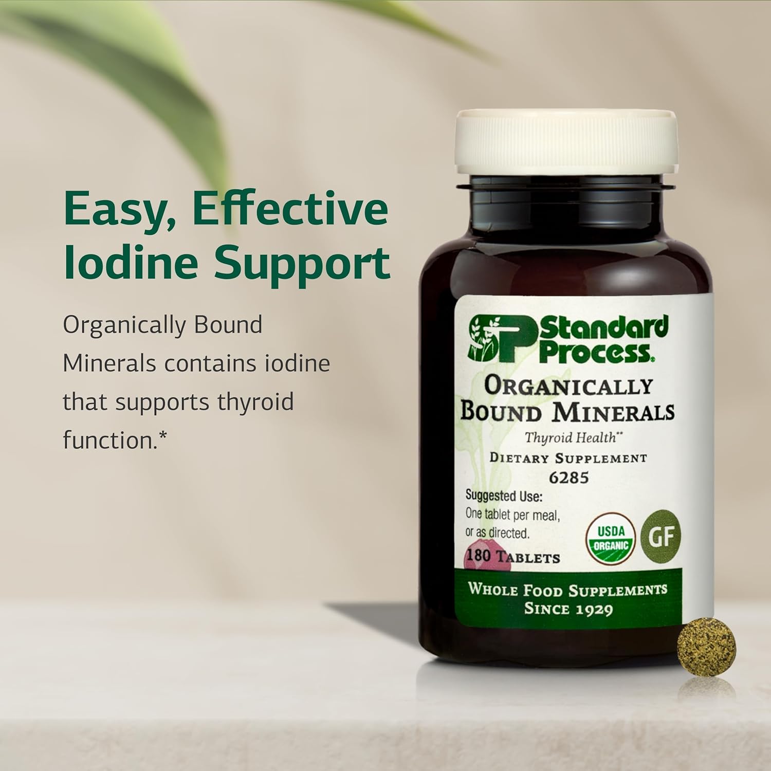 Standard Process Organically Bound Minerals - Supports Thyroid Function & Nervous System Health - Contains Iodine from Alfalfa & Kelp - Gluten-Free, Non-Dairy & USDA Organic - 180 Tablets