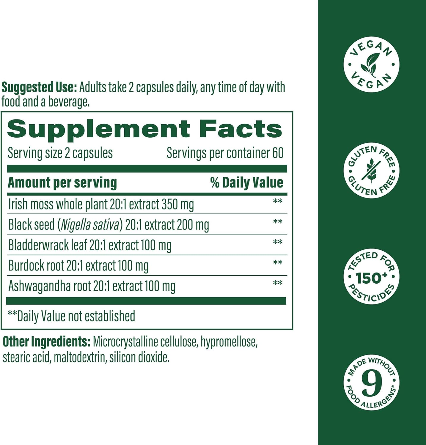MegaFood Sea Moss Complex - Irish Sea Moss 7000mg Per Serving Plus Black Seed Oil, Burdock Root, Bladderwrack & Ashwagandha - Vegan Gut Health & Immune Support Supplement, 120 Capsules, 60 Servings