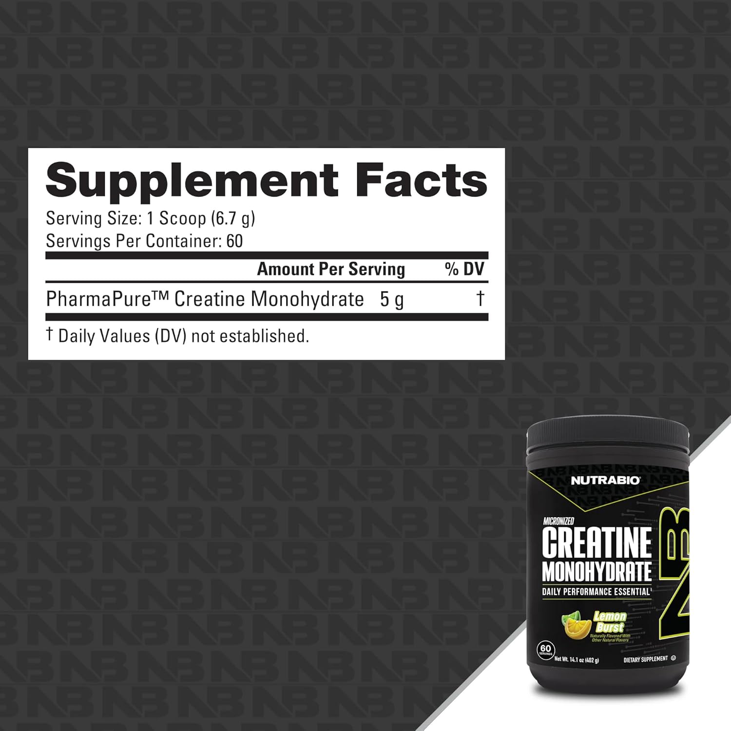 NutraBio Pure Micronized Creatine Monohydrate Powder Supplement, Lemon Burst, (300 g) - Supports Bulk Muscle Energy, Recovery, and Strength - HPLC Tested Creatine Powder Supplement for Men and Women