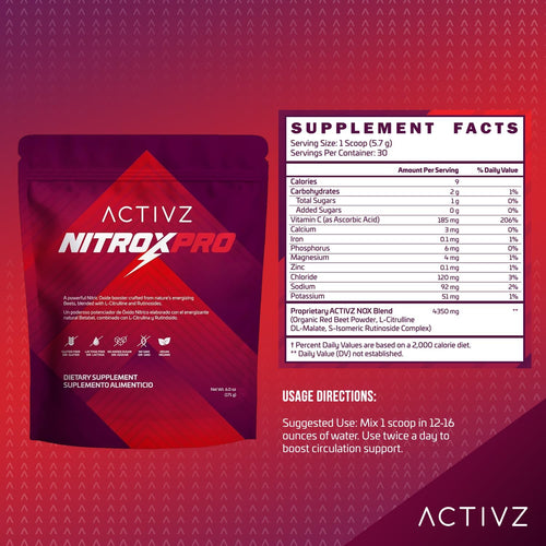 ACTIVZ NitroxPro™ Drink Powder - Beets, L-Citrulline, Rutinosides, CyLoc Dextrin & DexKey for Nitric Oxide, Cardiovascular Support, 6.0 oz (171g)