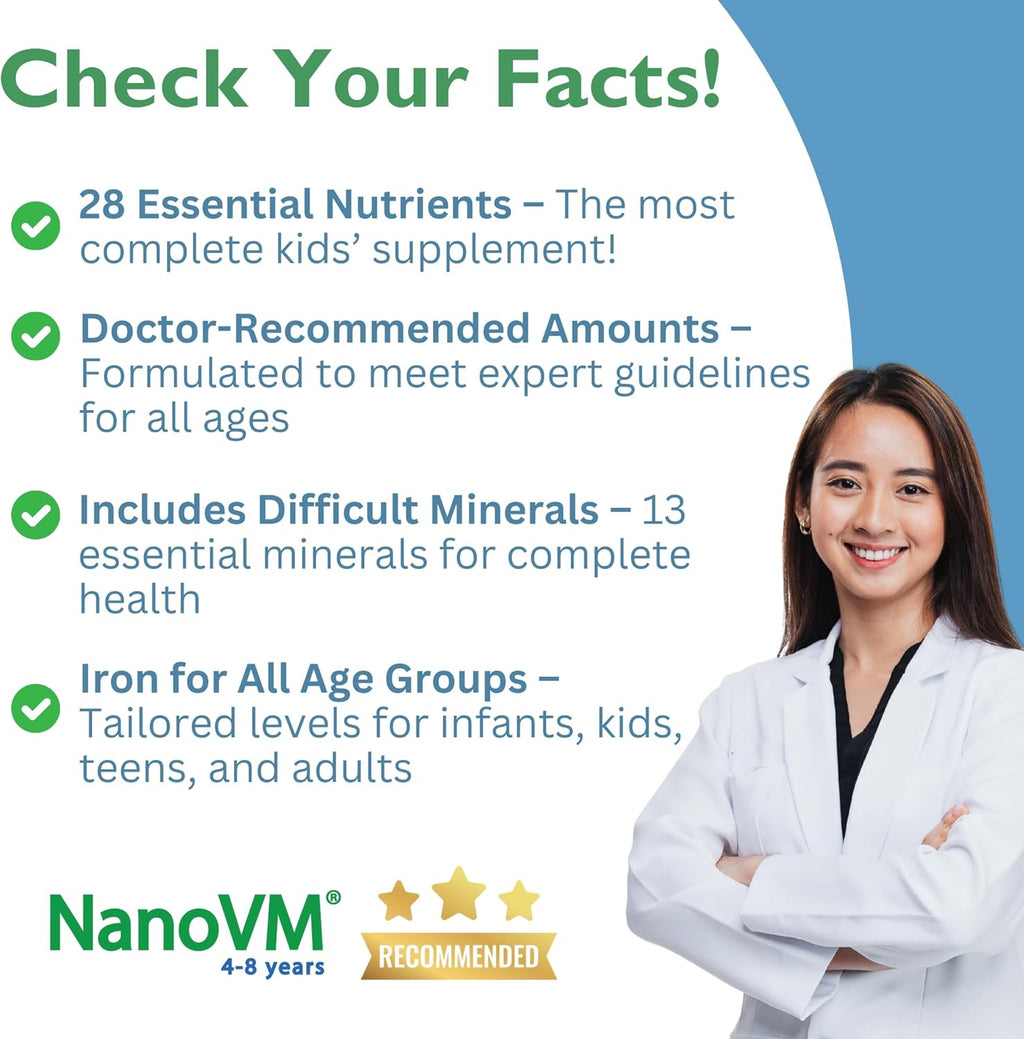 4-8 Years, Allergen-Free Kids Multivitamin, Unflavored Powdered Vitamins, Multivitamin Powder with 14 Vitamins & 13 Minerals, Low-Carbohydrate Vitamin Supplements, 275g - Solace Nutrition