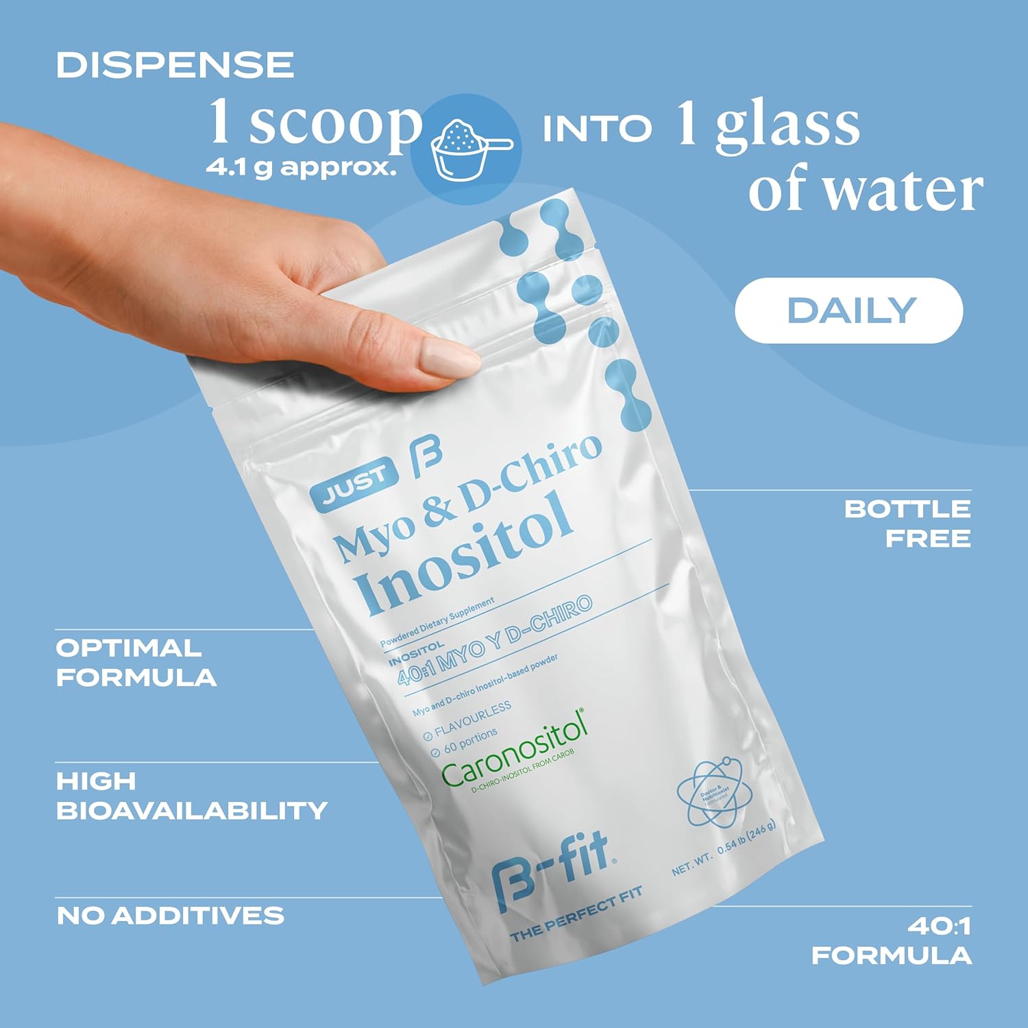 Just Inositol - Myo-inositol & D-Chiro Inositol Supplement 40:1 Formula - 2 Month Supply 60 Servings - No Additives - Inositol Powder - Vitamins for Women