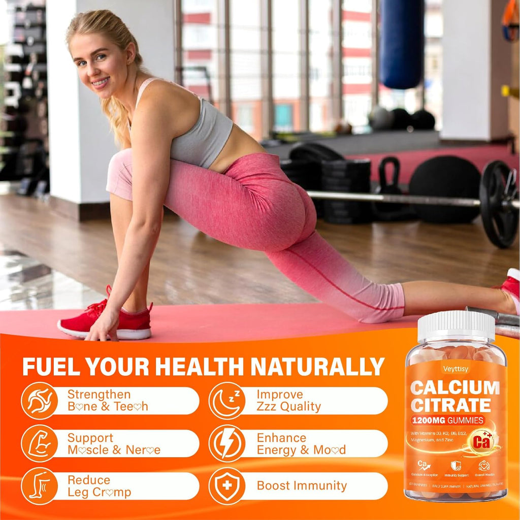 Calcium 1200 mg with Vitamin D3 Supplement for Adults - Calcium Gummies with 5000iu Vitamin D3, K2, B6, B12, Magnesium & Zinc - Calcium Supplement for Women Men - Easy to Digest, Vegan