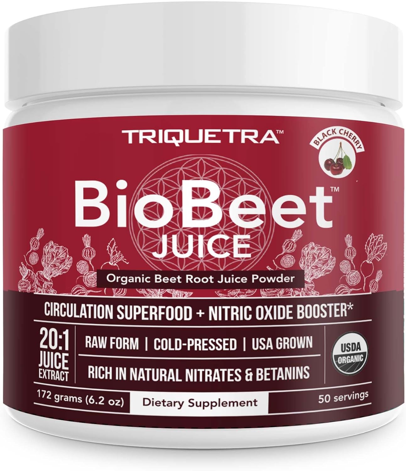BioBeet® Beet Juice (Black Cherry Flavor) Max Strength 20x High Concentration than Beet Root Powder – Organic, Cold-Pressed, USA Grown, Raw Form – Nitric Oxide, Circulation Support (50 Servings)