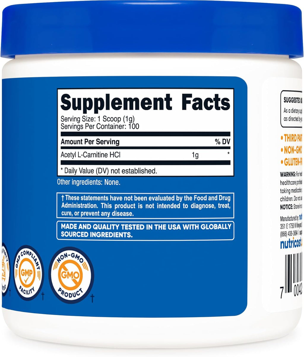 Nutricost Acetyl L-Carnitine (ALCAR) 100 GMS (2 Pack) - 100 Servings Each - 1000mg Per Serving - Pure Acetyl L-Carnitine Powder - Non GMO, Gluten Free