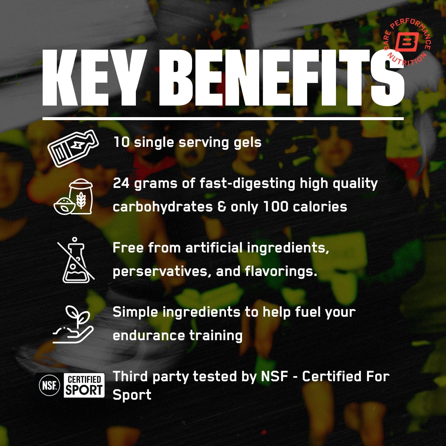 BARE PERFORMANCE NUTRITION, BPN Go Gel Endurance, 24g of Carbohydrates & 100 Calories per Pack, Vegan + Gluten Free Running Gel, 10 Single-Serving Packs, Mango