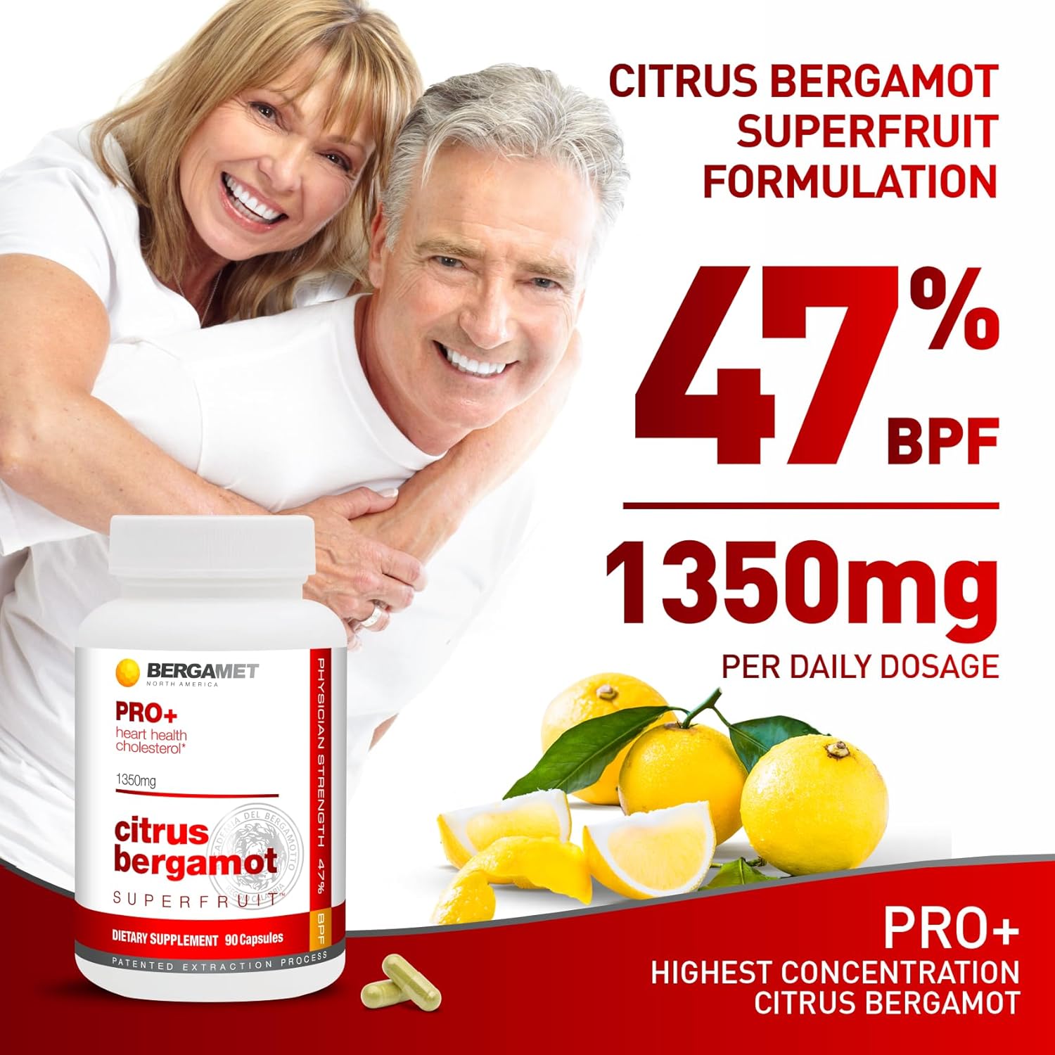 BergaMet Citrus Bergamot SuperFruit PRO+ Supplement, 200:1 Extract, 1350mg, 80% Polyphenols, Olive Leaf Extract, 47% BPF, World's Strongest, 90 Capsules, Backed by Clinical Studies, Made in The USA