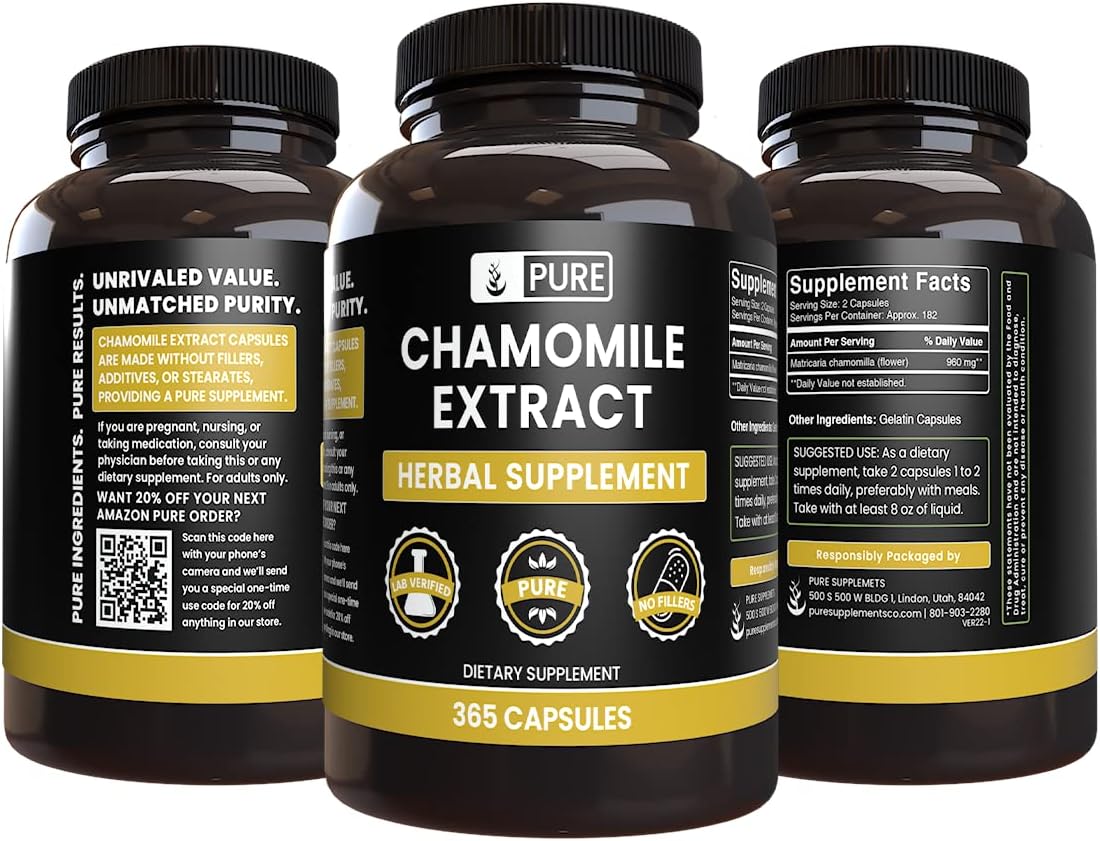 PURE ORIGINAL INGREDIENTS Chamomile Extract (365 Capsules) No Magnesium Or Rice Fillers, Always Pure, Lab Verified