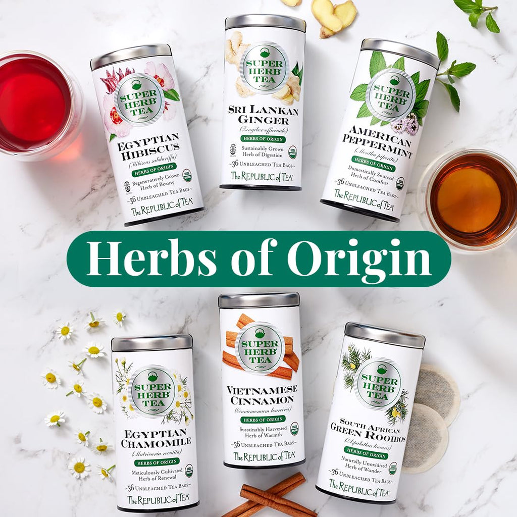 The Republic of Tea — Organic Vietnamese Cinnamon SuperHerb Tea Tin, 36 Herbal Tea Bags, Naturally Caffeine-Free Herbs of Origin