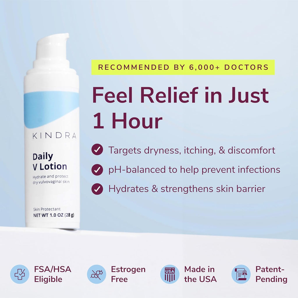 Kindra Daily V Moisturizer Lotion XL - Vaginal Cream For Vaginal Dryness And Discomfort - Hormone Free, Gyn Tested, pH-balanced, Doctor Recommended - Up to 160 Applications