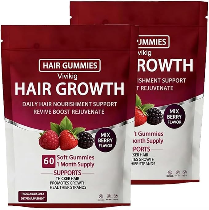 Lumin Hair Growth Gummies – Daily Hair Nourishment with Biotin, Collagen & Botanical Extracts – Supports Thicker, Stronger & Healthier-Looking Hair – Mixed Berry Flavor, 60 Gummies (2)