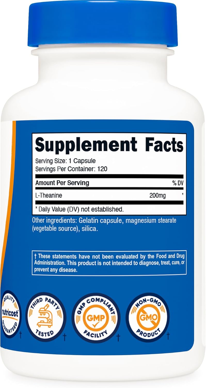 Nutricost L-Theanine 200mg, 120 Capsules, Double Strength - Non-GMO, Gluten Free