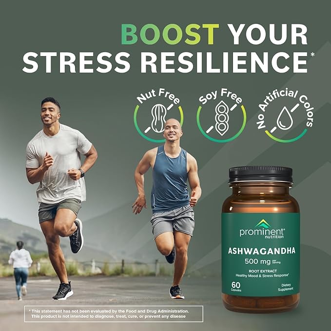 Prominent Nutrition Ashwagandha Supplement - Clinically Researched Shagandha Root Extract for Healthy Mood & Stress Support, Standardized to 2.5% Withanolides, 500 mg, 60 Vegan Capsules - 2 Pack