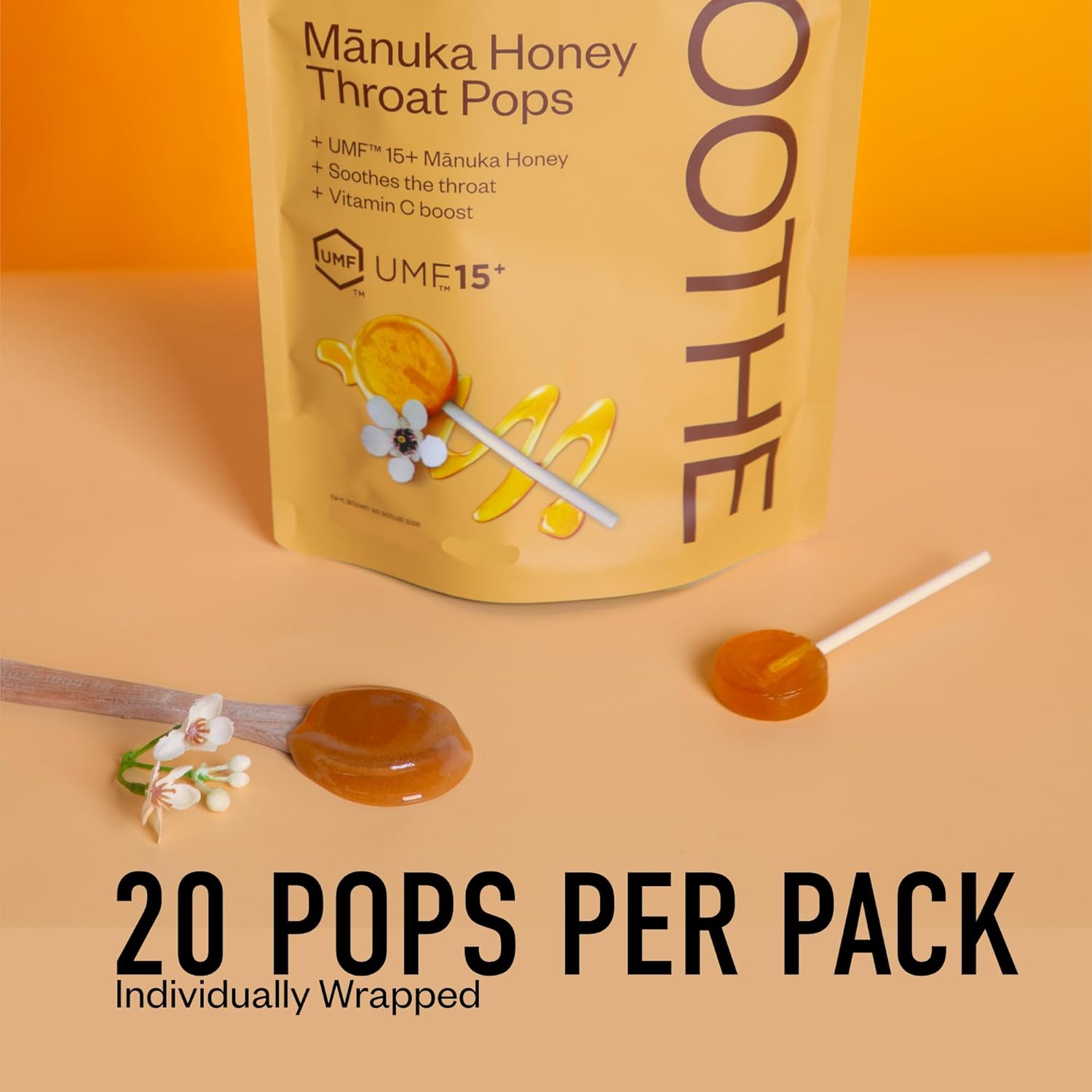 Egmont Honey Manuka Honey Throat Pops 20 Count | UMF 15+ New Zealand Honey with Vitamin C | Natural Soothing Lollipops for Kids & Adults