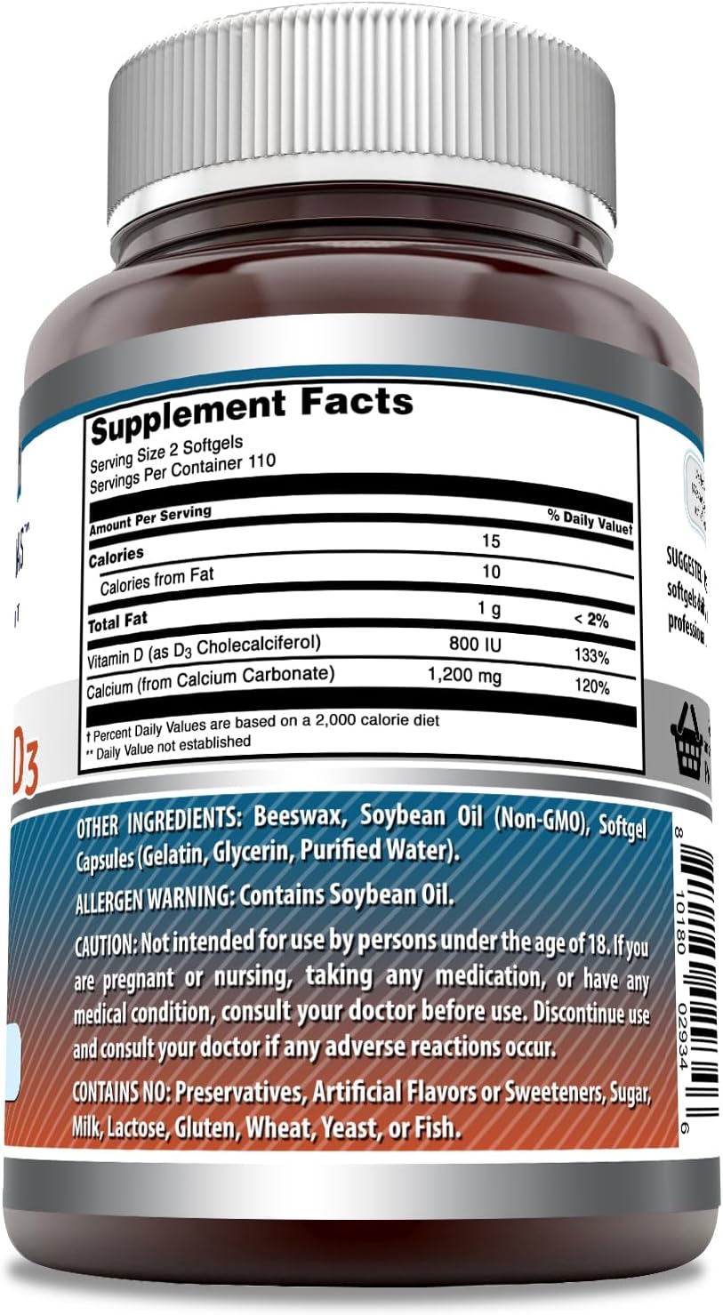 Amazing Formulas Calcium with Vitamin D3 220 Softgels Supplement | Non-GMO | Gluten Free
