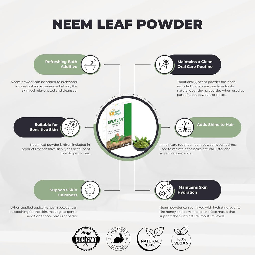 Neem Powder for Hair Growth, Skin Care & Detox Wildcrafted Bitter Neem Leaves Powder for Immune System Support, Digestive Health 5.3 oz